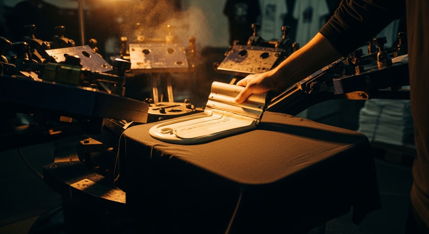 Screen printing press in operation at ProImage in Jacksonville NC